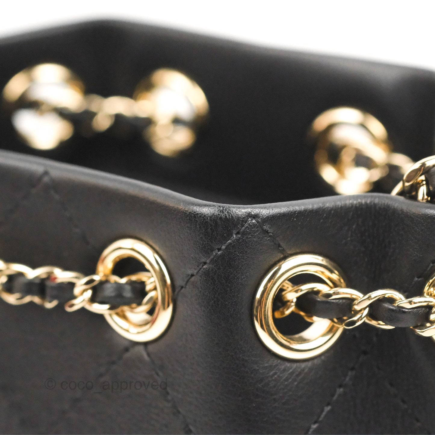 Chanel Quilted Drawstring Bucket Bag Black Calfskin Gold Hardware