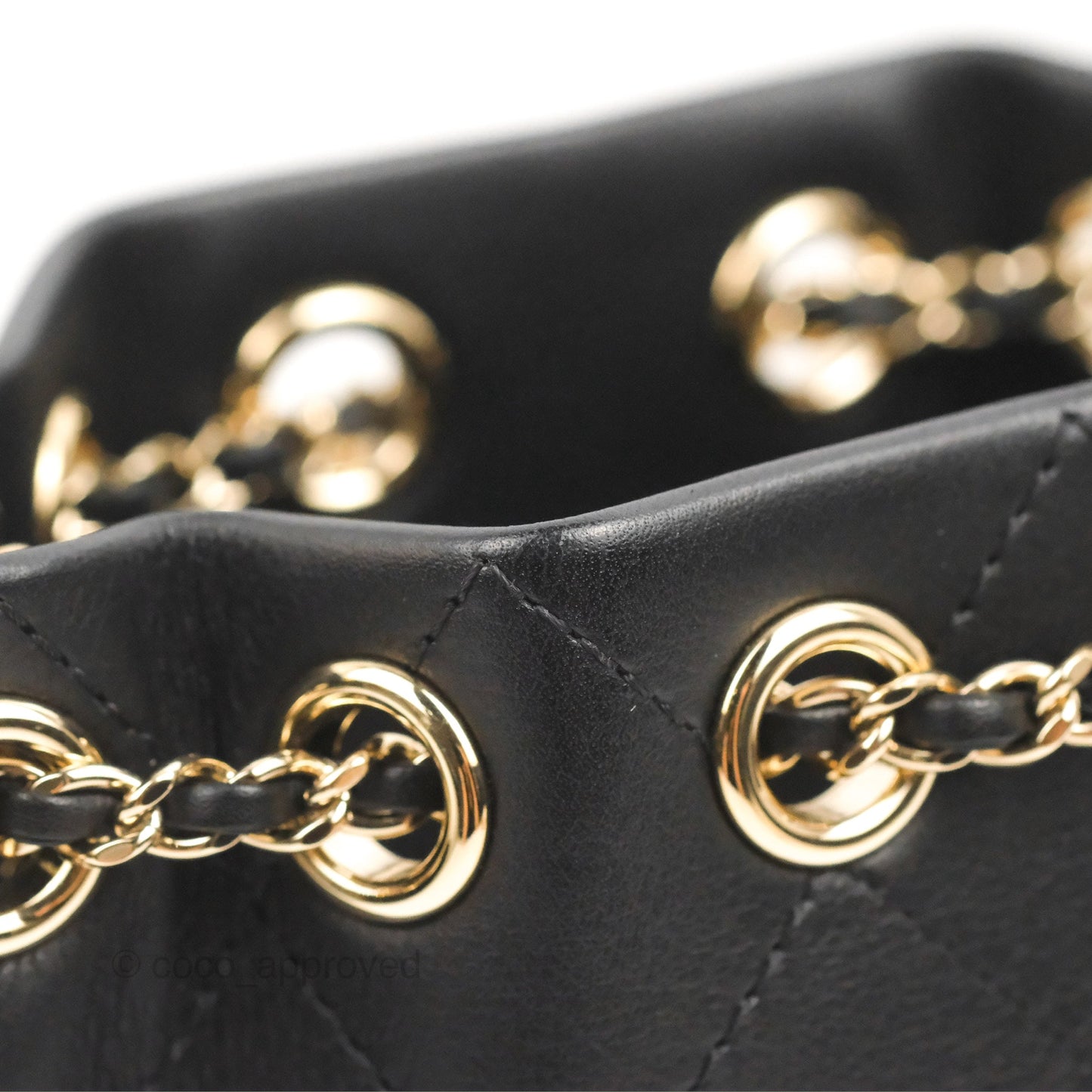 Chanel Quilted Drawstring Bucket Bag Black Calfskin Gold Hardware