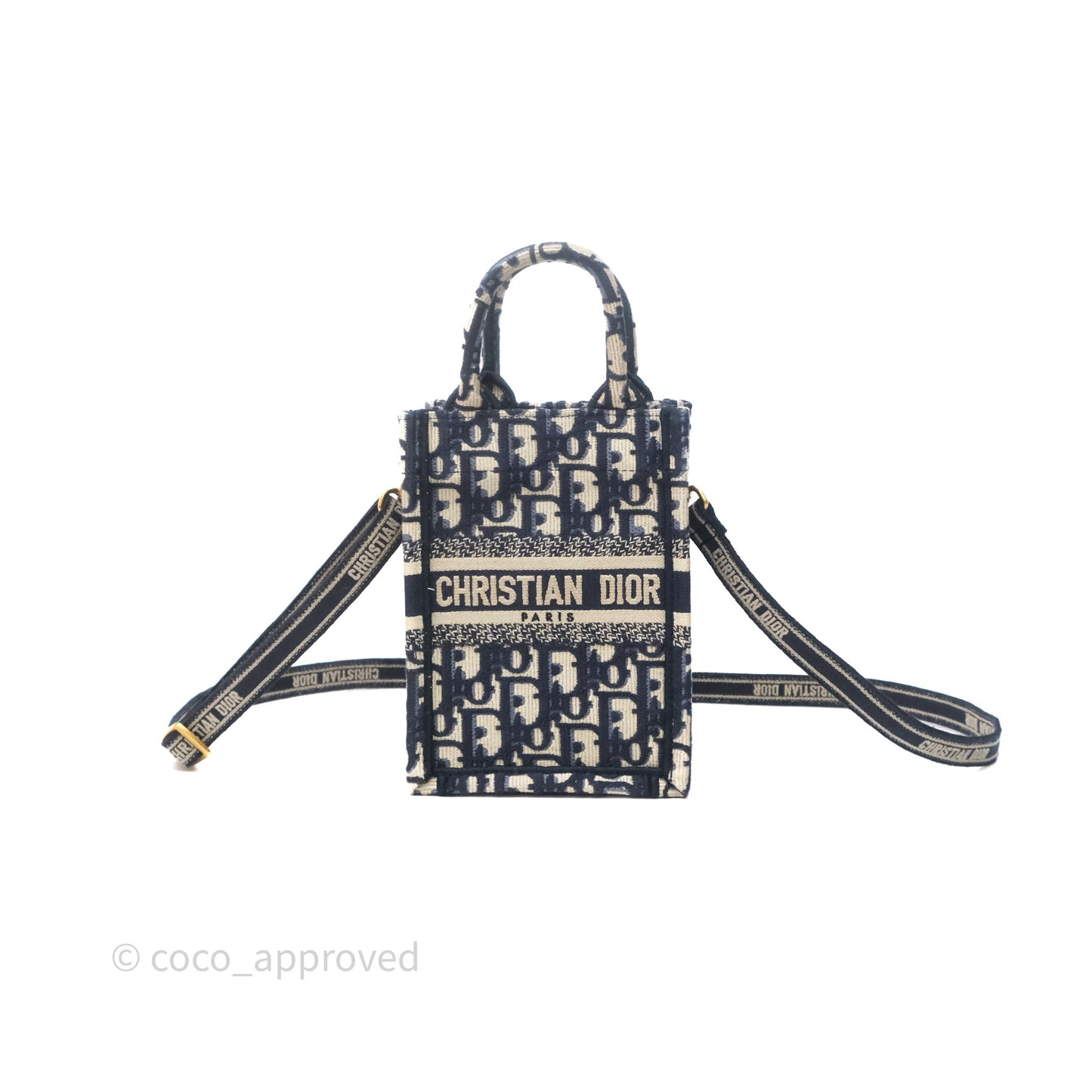 Christian Dior Mini Vertical Navy Oblique Embroidery Canvas Book Tote