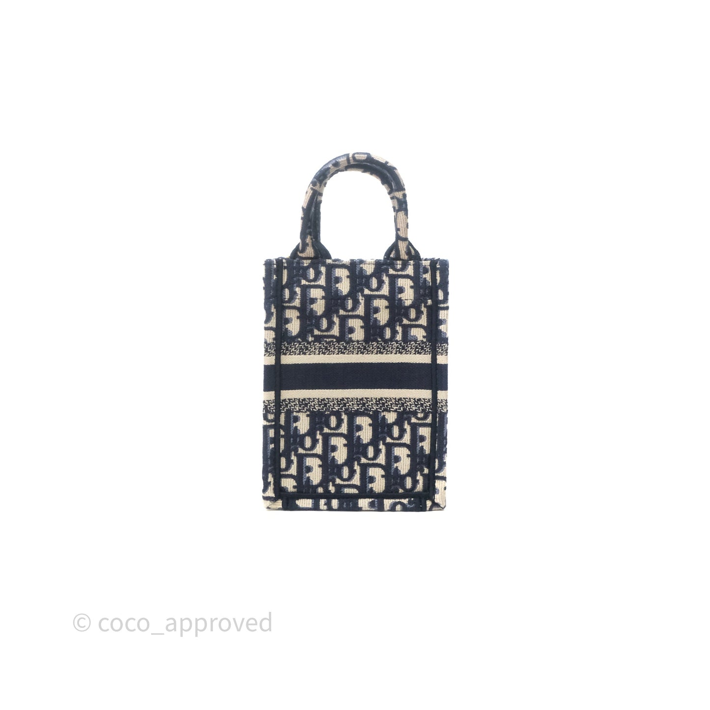 Christian Dior Mini Vertical Navy Oblique Embroidery Canvas Book Tote