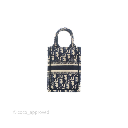 Christian Dior Mini Vertical Navy Oblique Embroidery Canvas Book Tote