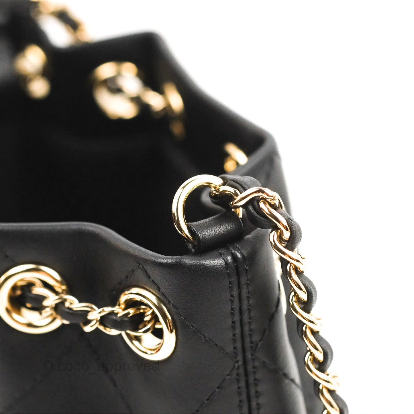 Chanel Quilted Drawstring Bucket Bag Black Calfskin Gold Hardware