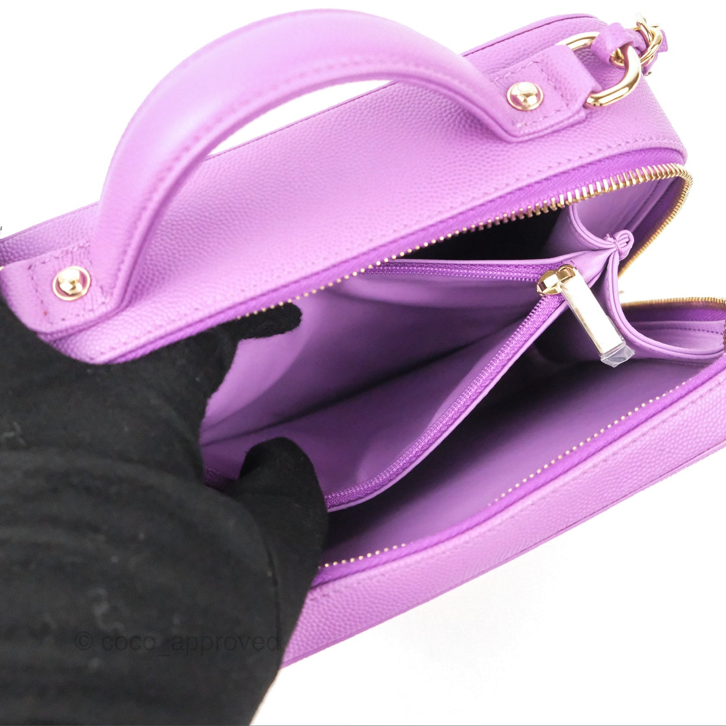 Chanel Quilted Medium CC Filigree Vanity Case Purple Caviar Gold Hardware