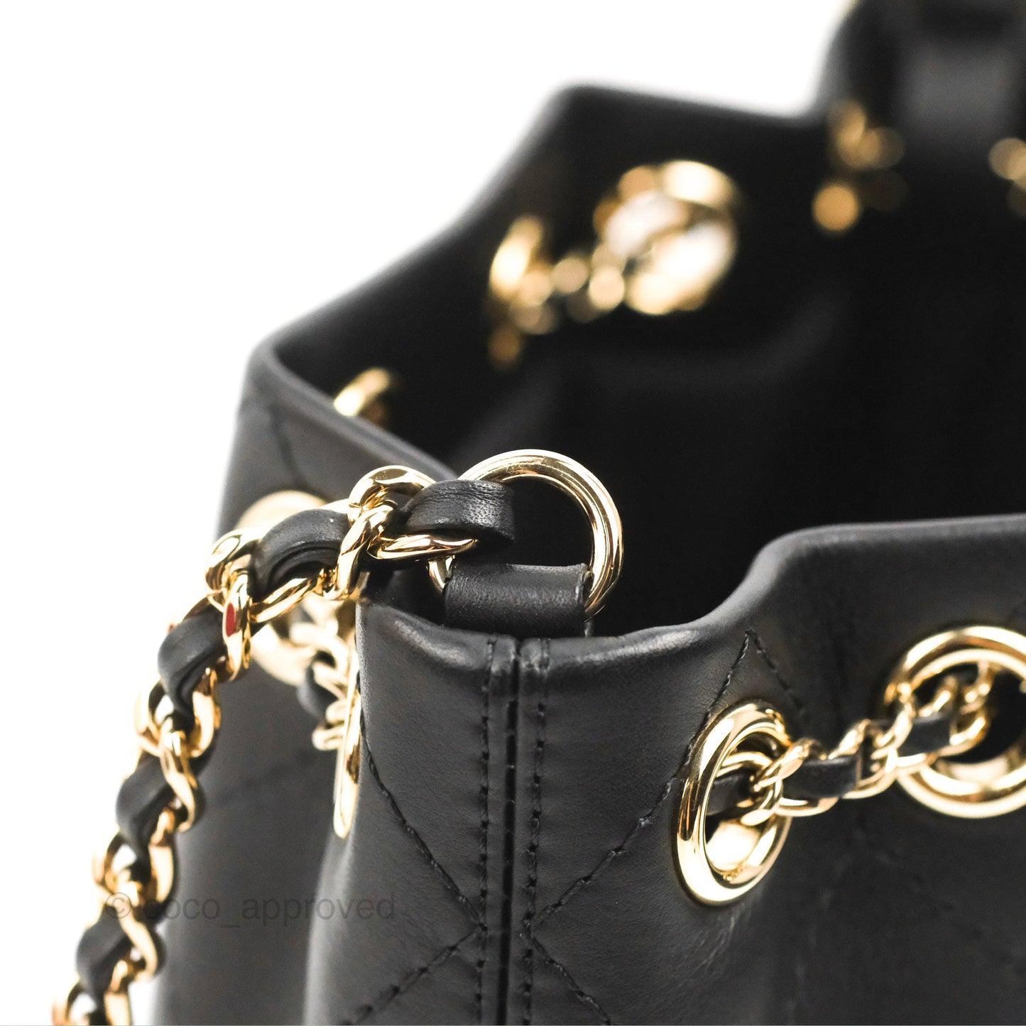 Chanel Quilted Drawstring Bucket Bag Black Calfskin Gold Hardware