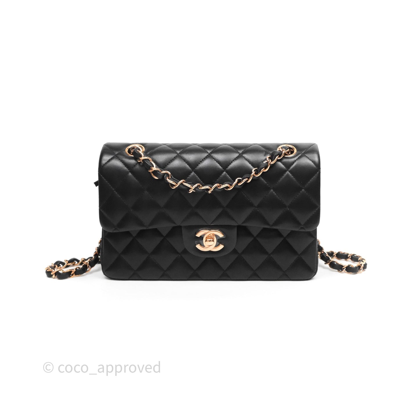 Chanel Small Classic Flap Quilted Black Lambskin Rose Gold Hardware