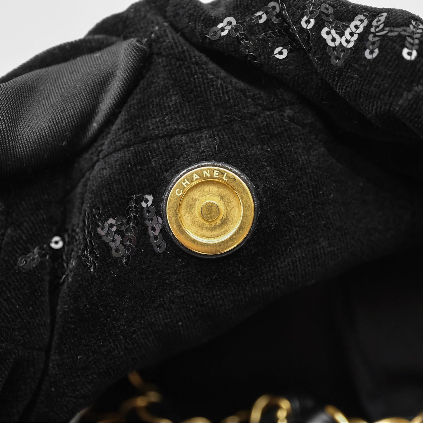 Chanel 22 Small Sequins Logo Black Velvet