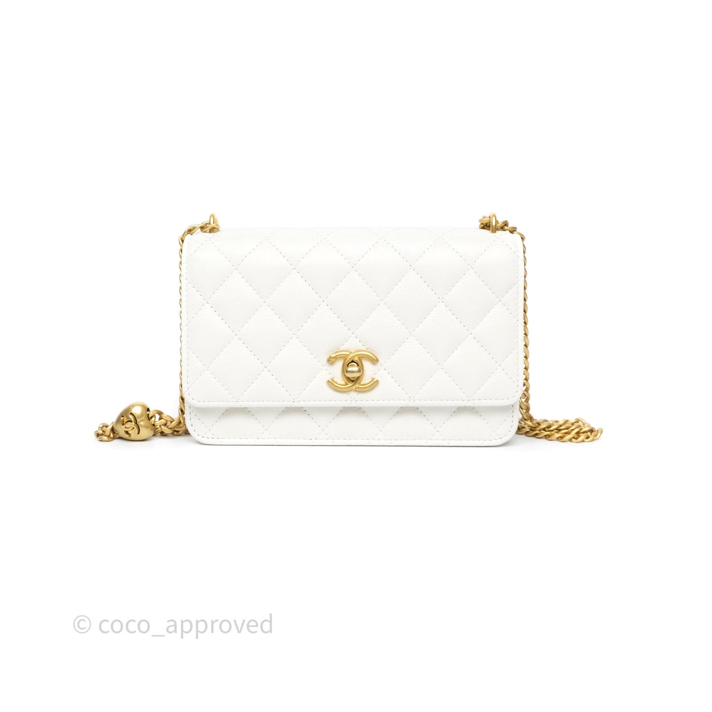 Chanel Heart Adjustable Chain WOC White Caviar Aged Gold Hardware