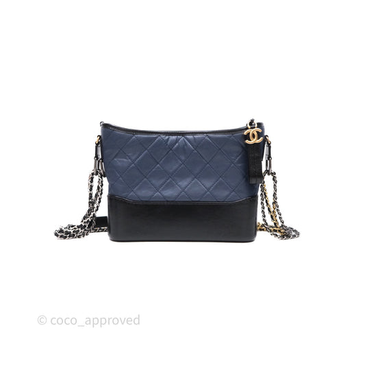 Chanel New Medium Gabrielle Hobo Quilted Navy Black Aged Calfskin
