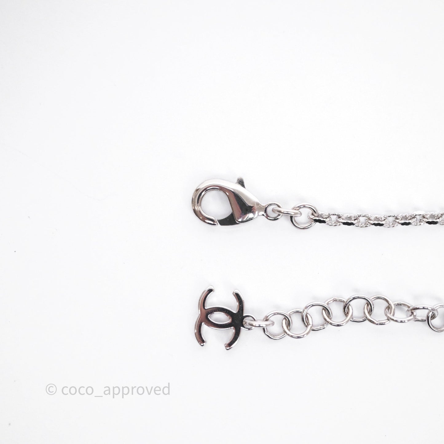 Chanel Crystal Pearl Swallow CC Long Necklace Silver Tone 25S