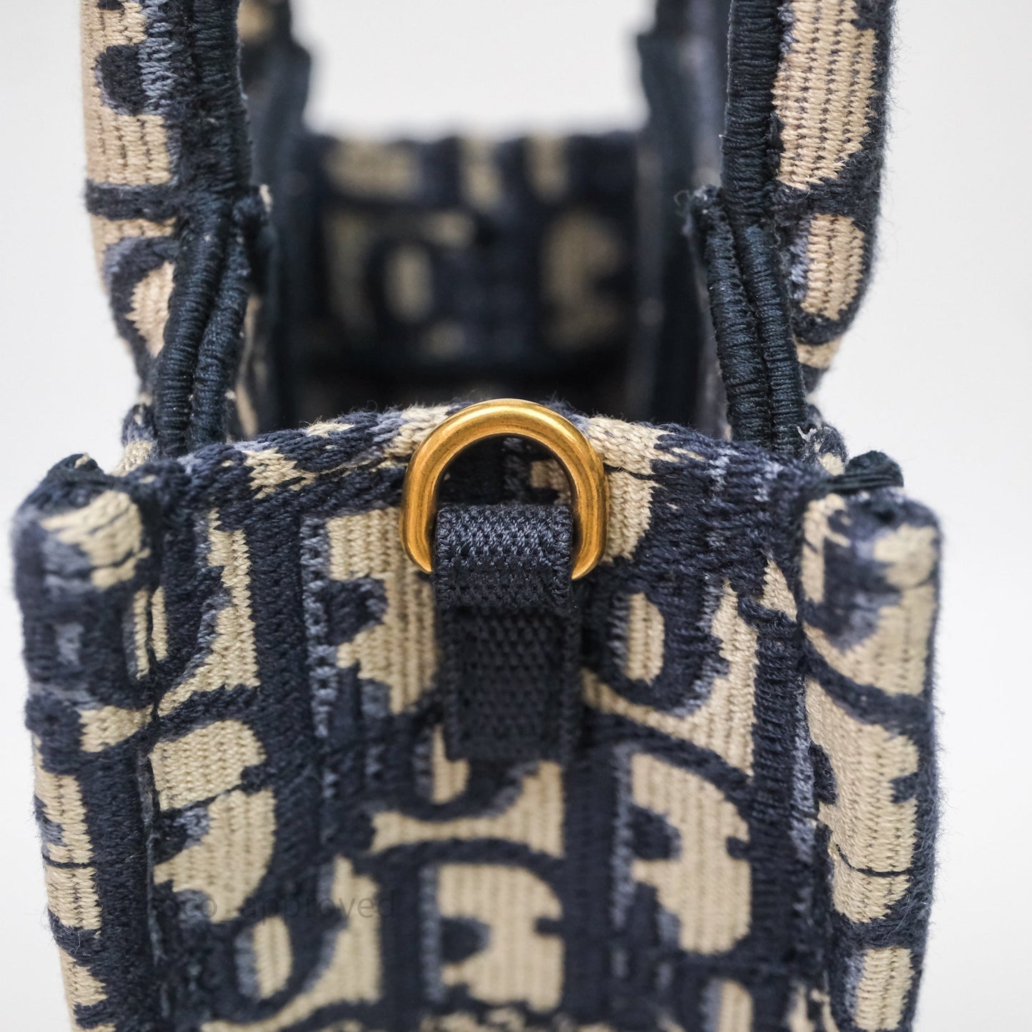 Christian Dior Mini Vertical Navy Oblique Embroidery Canvas Book Tote