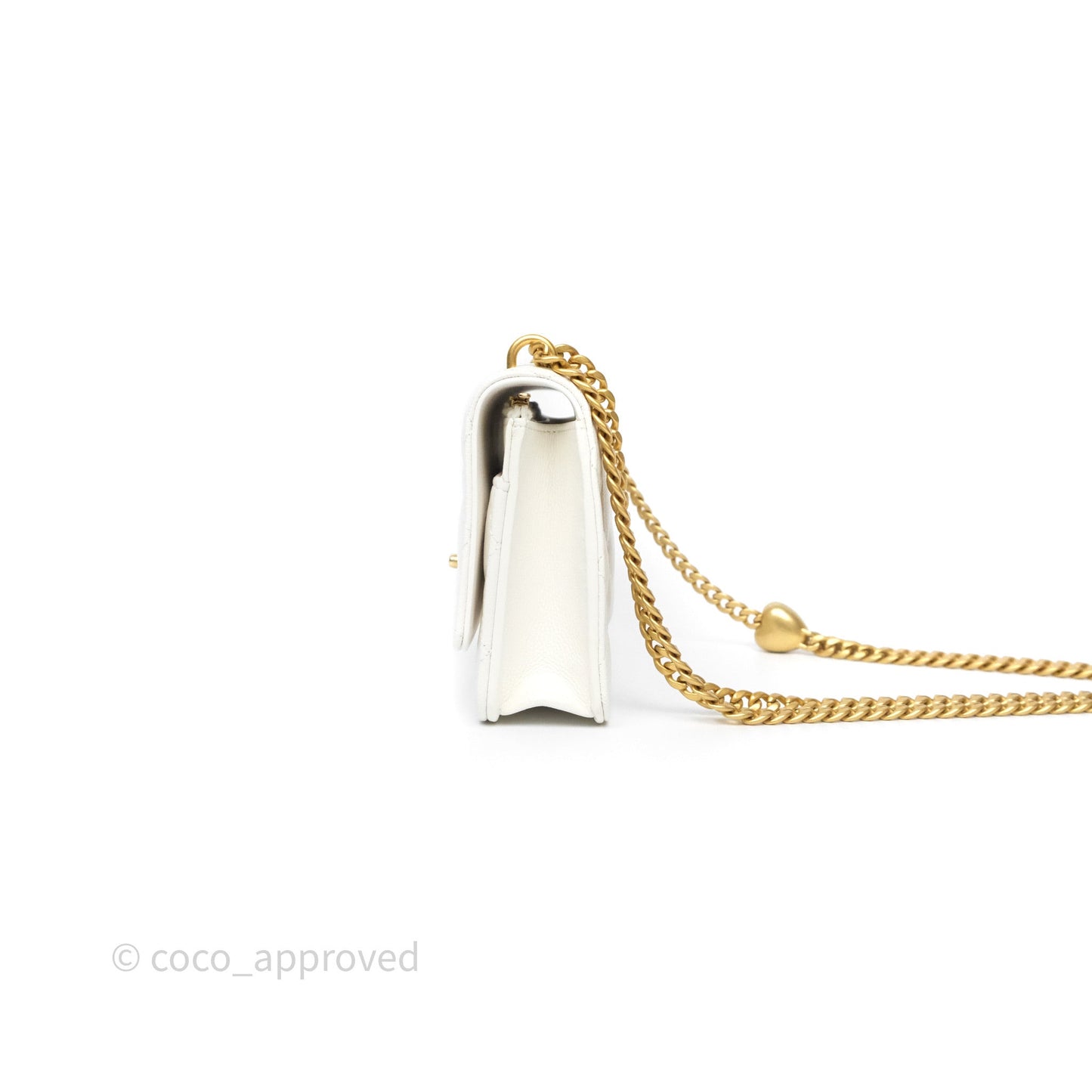 Chanel Heart Adjustable Chain WOC White Caviar Aged Gold Hardware