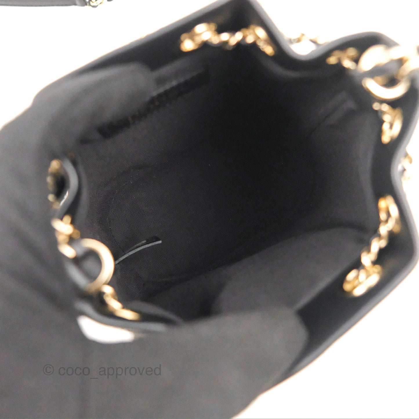 Chanel Quilted Drawstring Bucket Bag Black Calfskin Gold Hardware