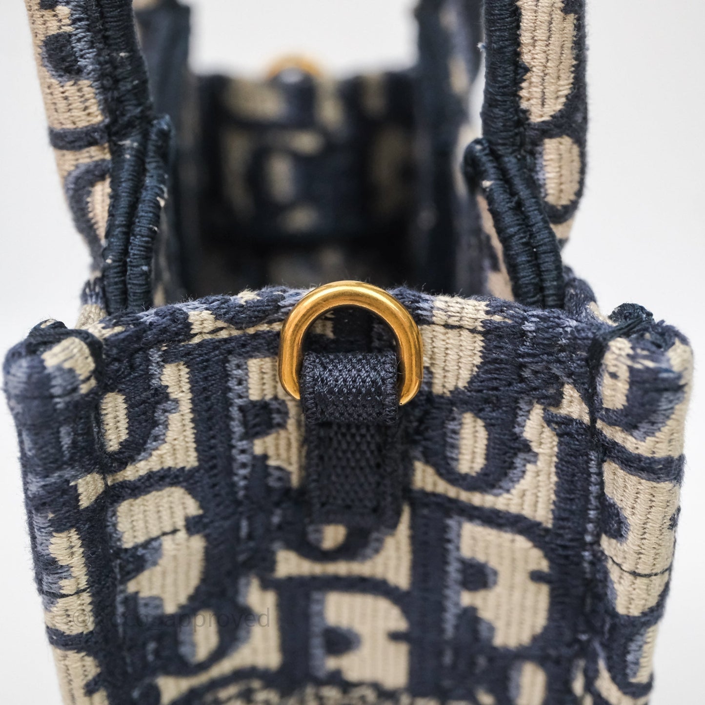 Christian Dior Mini Vertical Navy Oblique Embroidery Canvas Book Tote