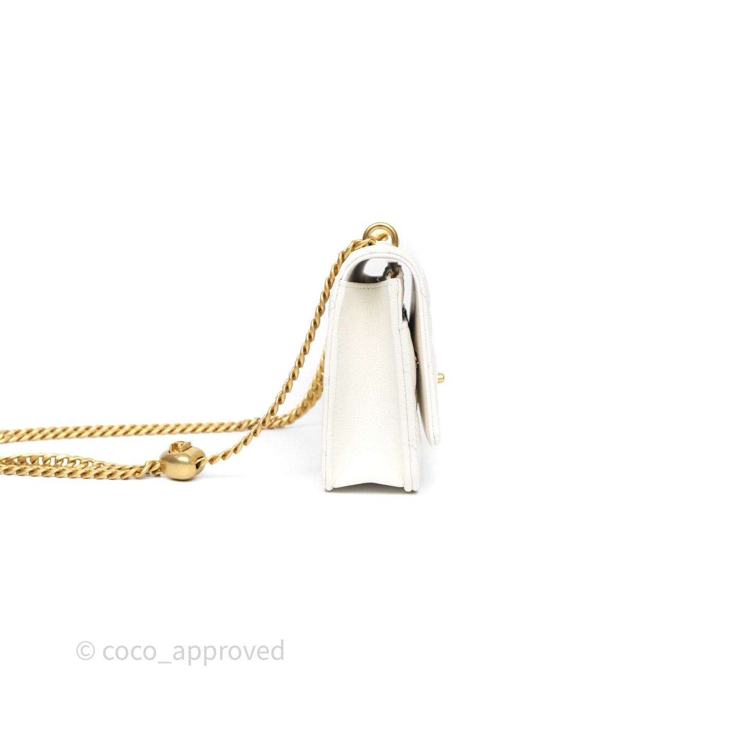 Chanel Heart Adjustable Chain WOC White Caviar Aged Gold Hardware
