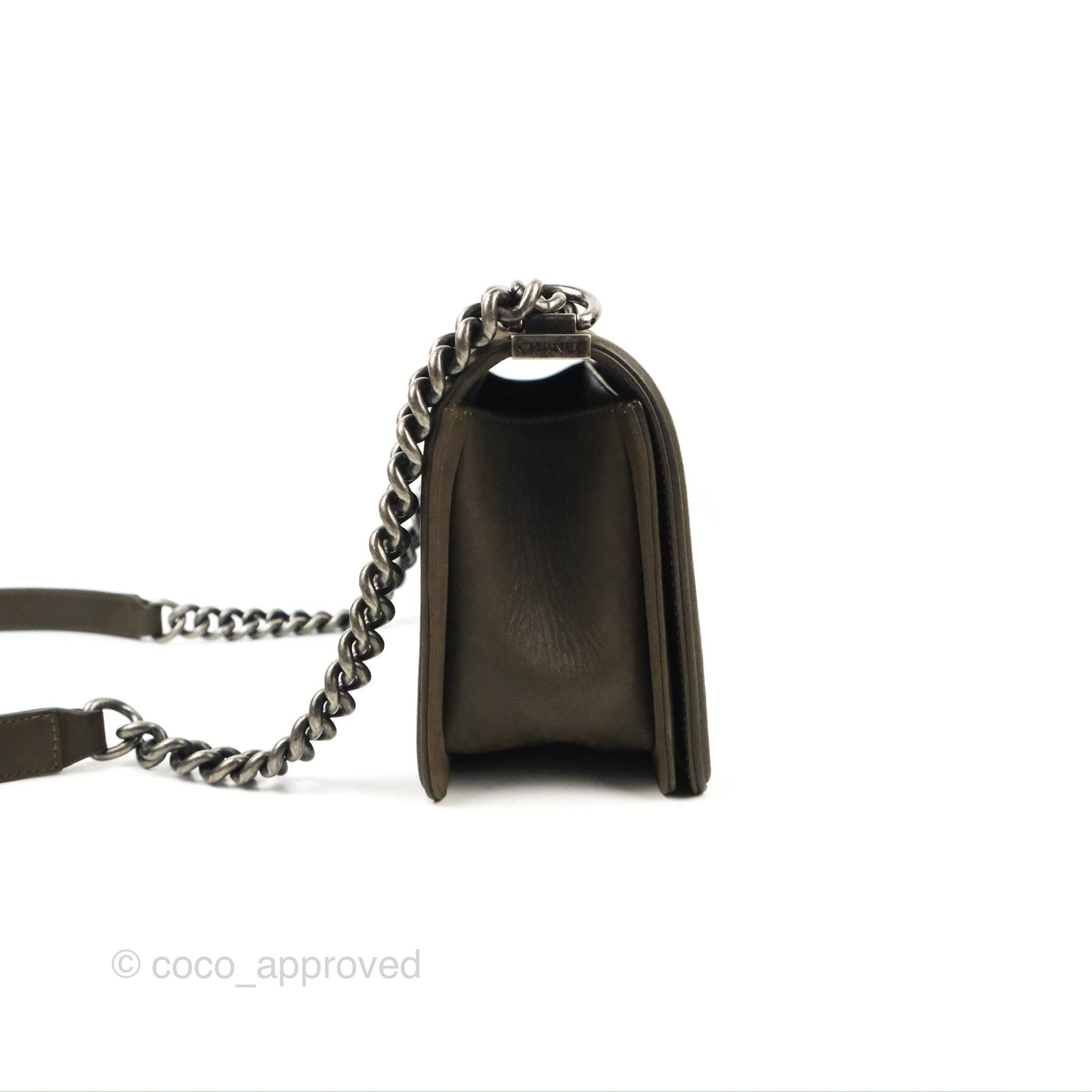 Chanel Quilted Medium Boy Dark Green Calfskin Ruthenium Hardware