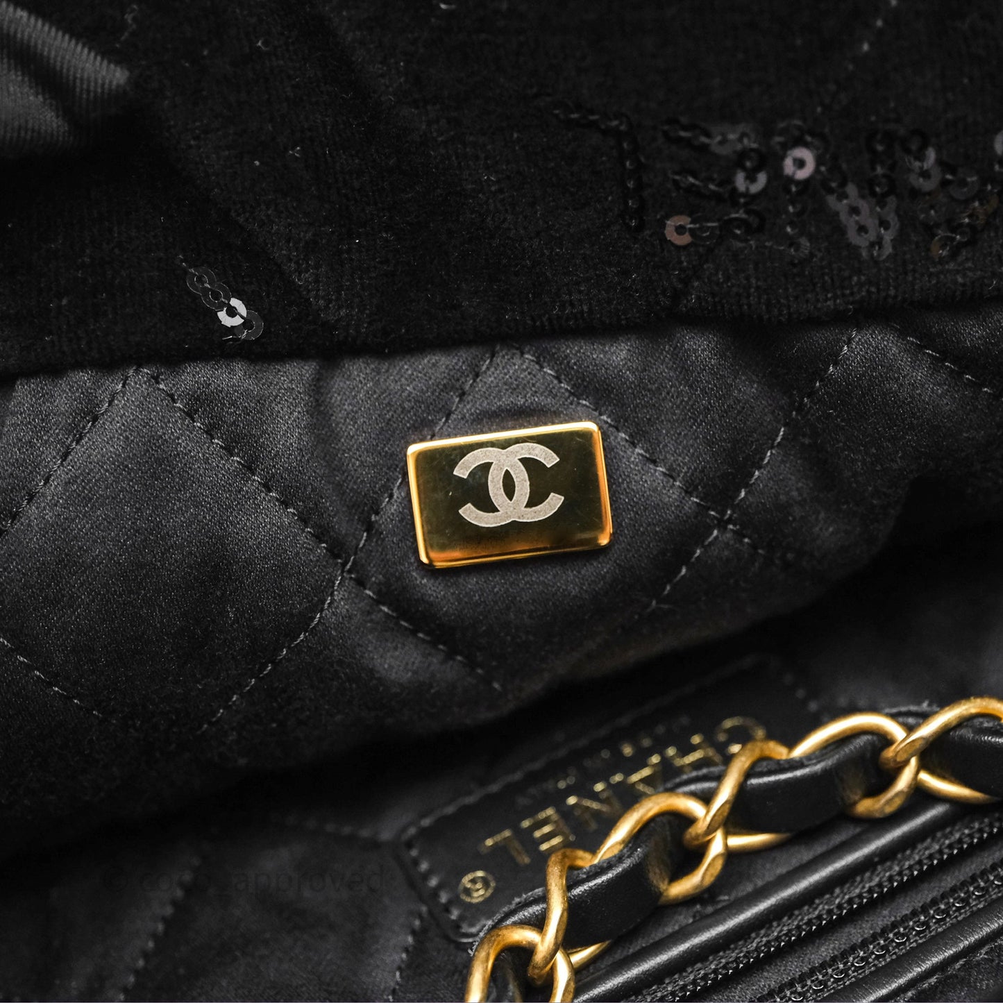 Chanel 22 Small Sequins Logo Black Velvet