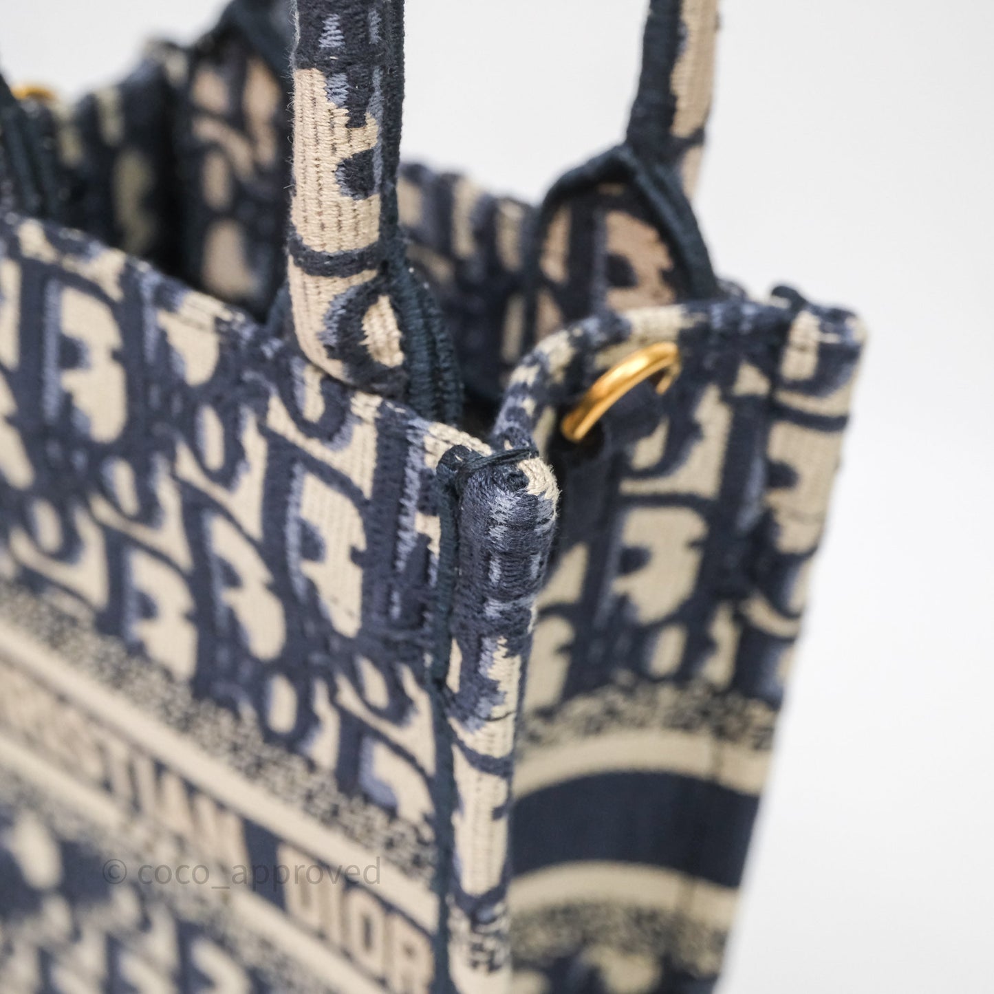 Christian Dior Mini Vertical Navy Oblique Embroidery Canvas Book Tote