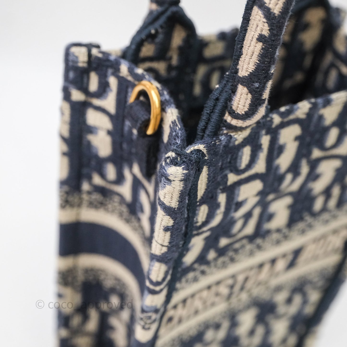 Christian Dior Mini Vertical Navy Oblique Embroidery Canvas Book Tote