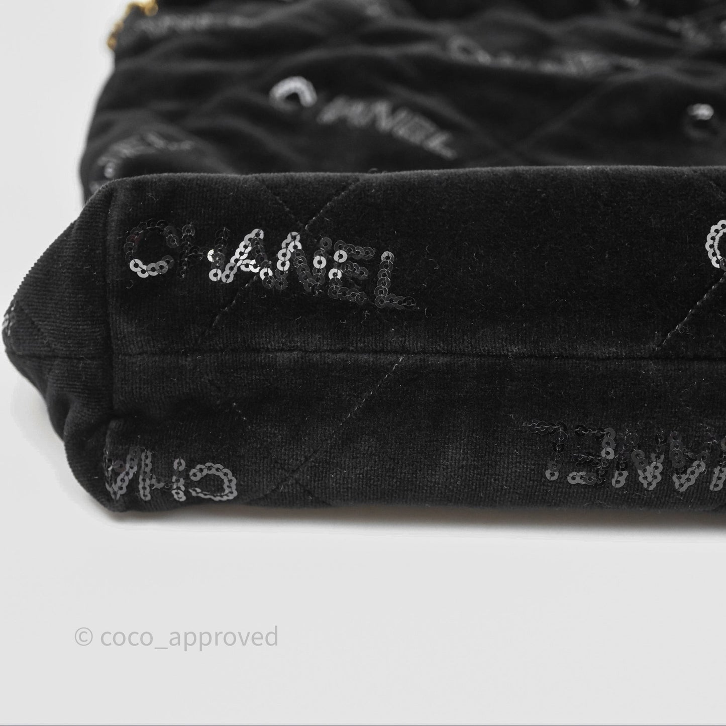 Chanel 22 Small Sequins Logo Black Velvet