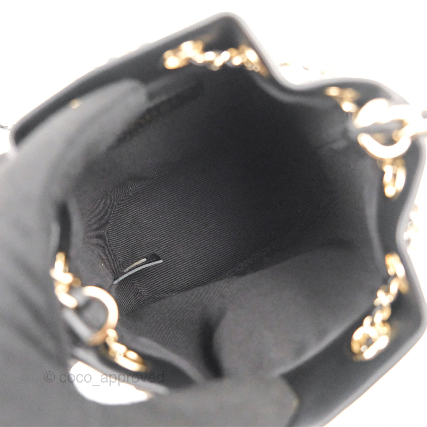 Chanel Quilted Drawstring Bucket Bag Black Calfskin Gold Hardware