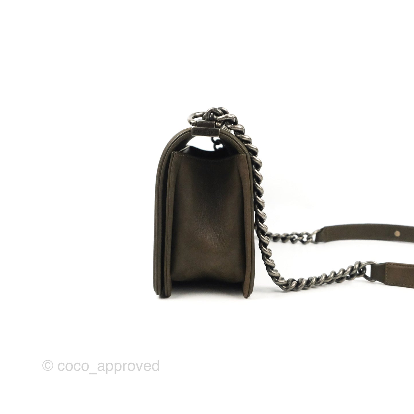 Chanel Quilted Medium Boy Dark Green Calfskin Ruthenium Hardware