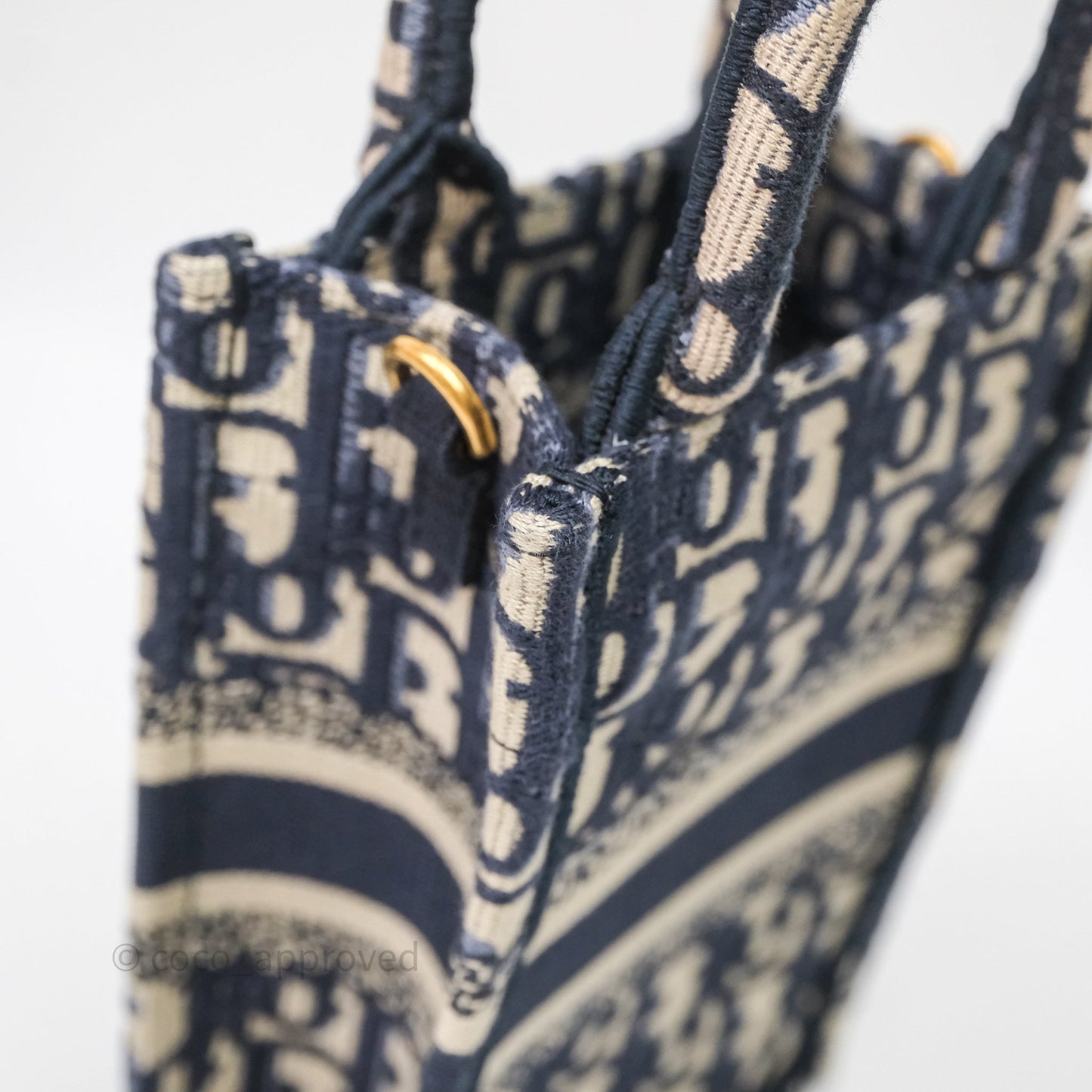 Christian Dior Mini Vertical Navy Oblique Embroidery Canvas Book Tote