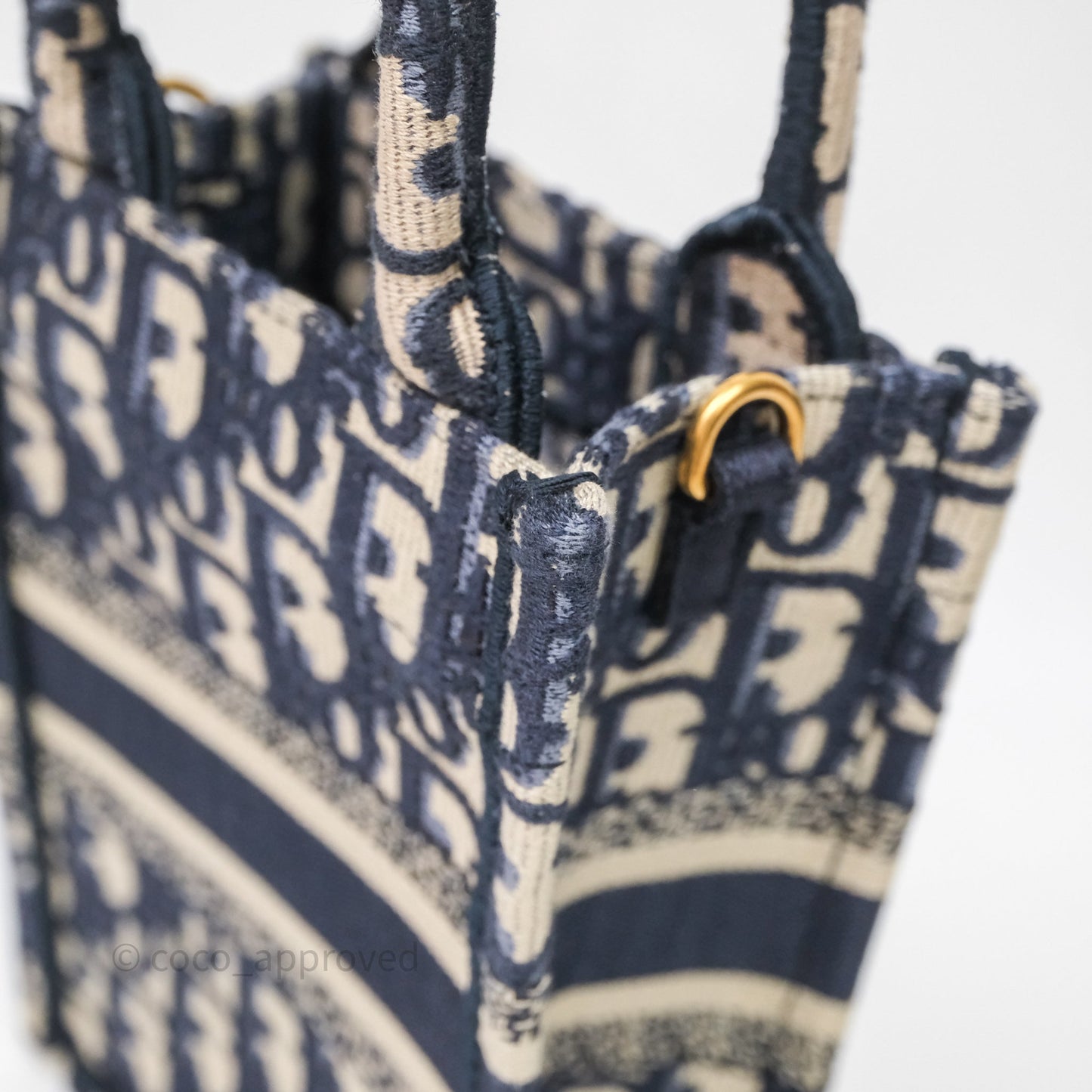 Christian Dior Mini Vertical Navy Oblique Embroidery Canvas Book Tote