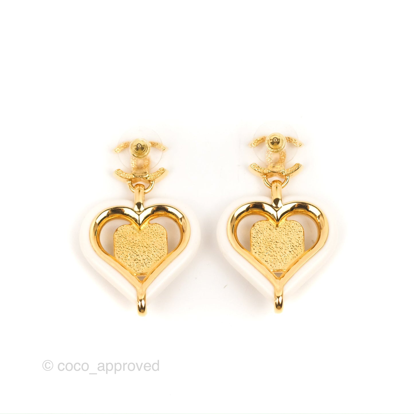 Chanel CC Heart Shape Crystal Red/White Earrings Gold Tone 23C