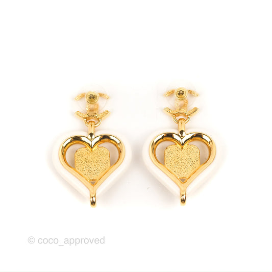 Chanel CC Heart Shape Crystal Red/White Earrings Gold Tone 23C