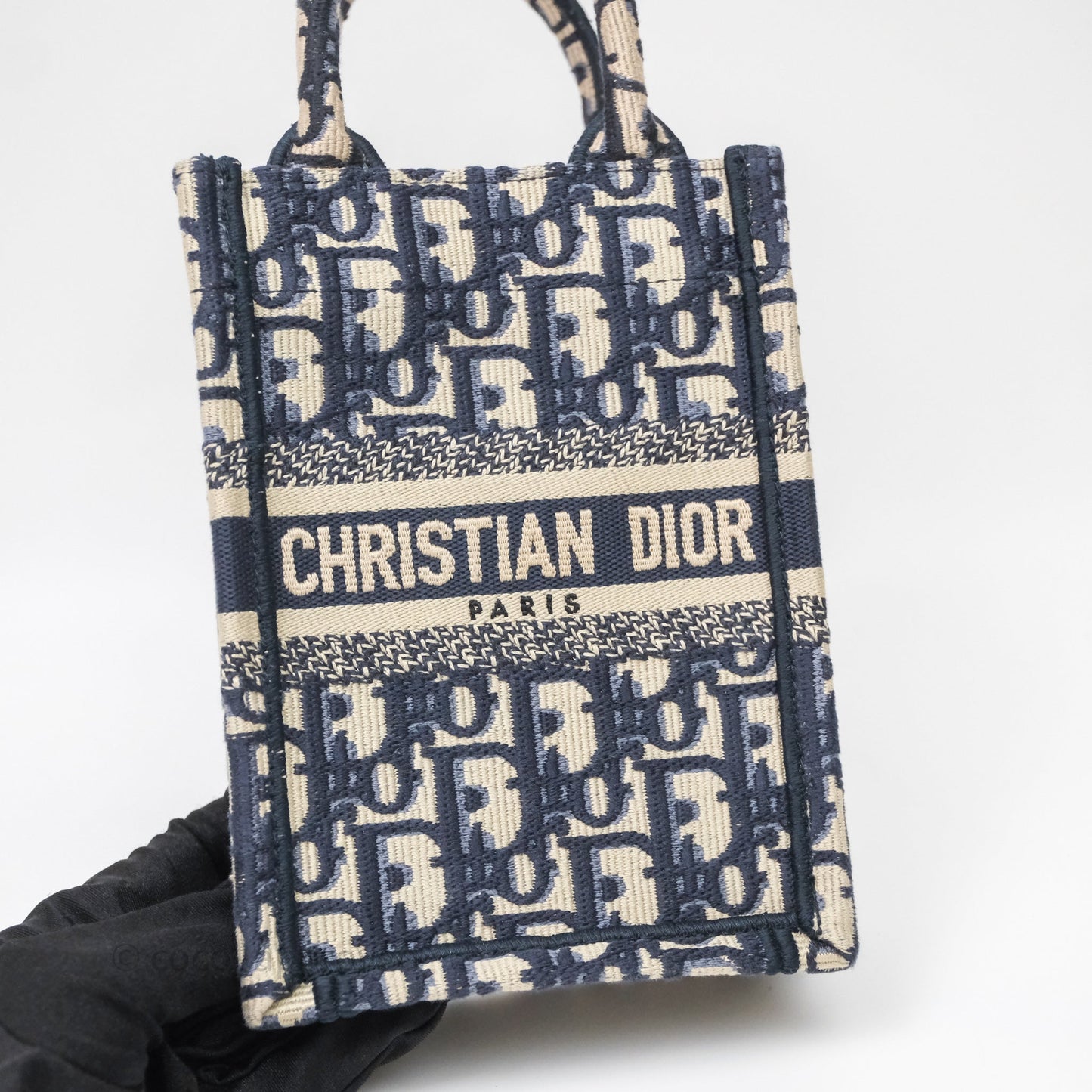 Christian Dior Mini Vertical Navy Oblique Embroidery Canvas Book Tote
