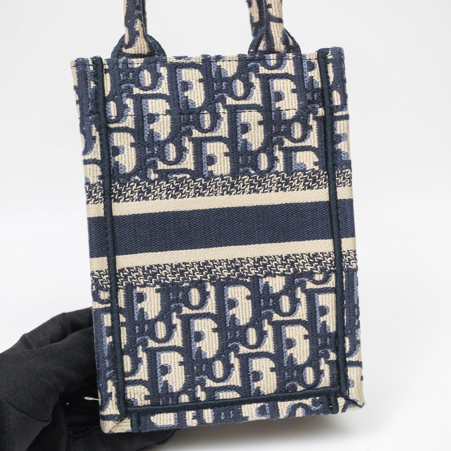 Christian Dior Mini Vertical Navy Oblique Embroidery Canvas Book Tote