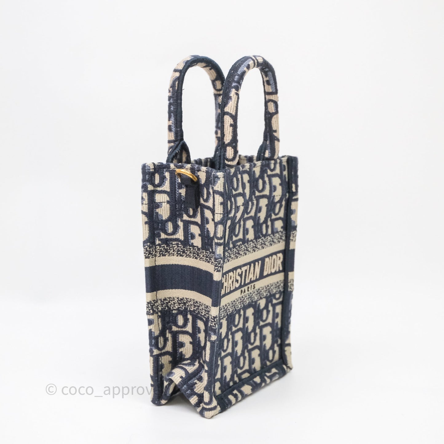 Christian Dior Mini Vertical Navy Oblique Embroidery Canvas Book Tote