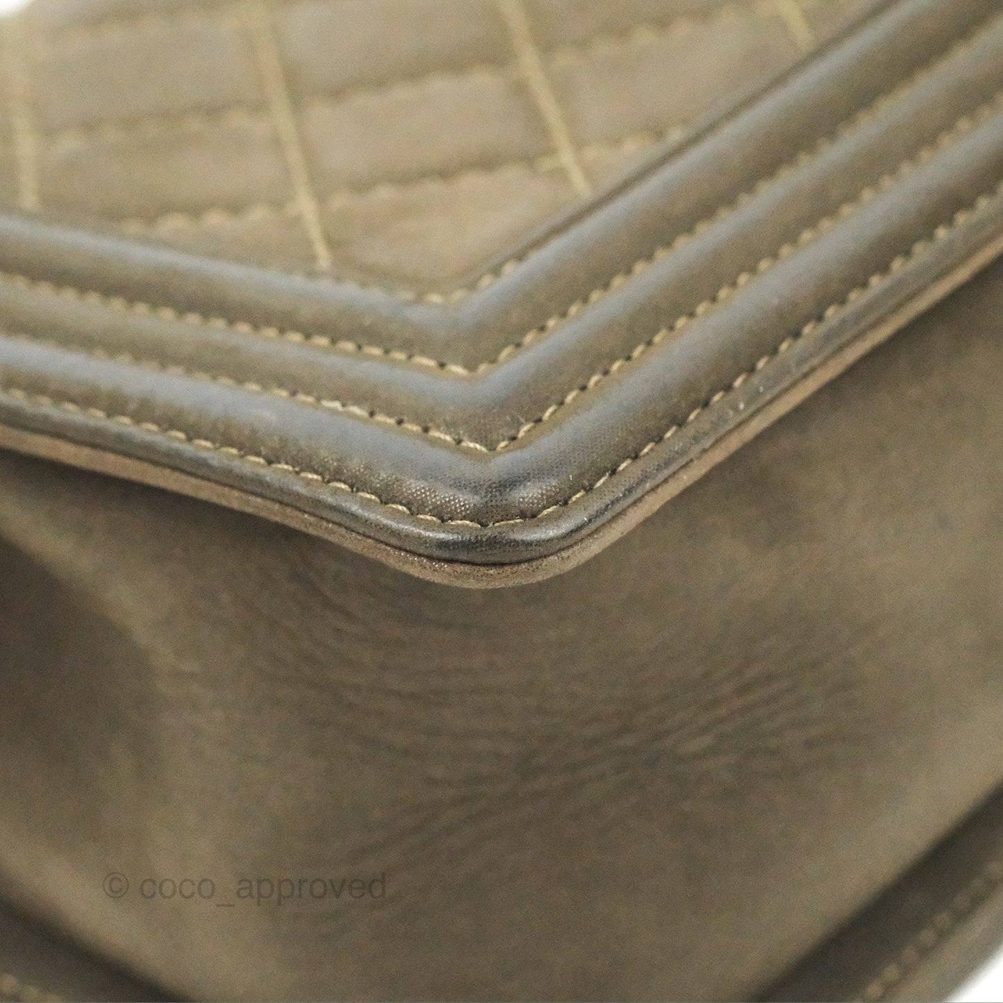 Chanel Quilted Medium Boy Dark Green Calfskin Ruthenium Hardware