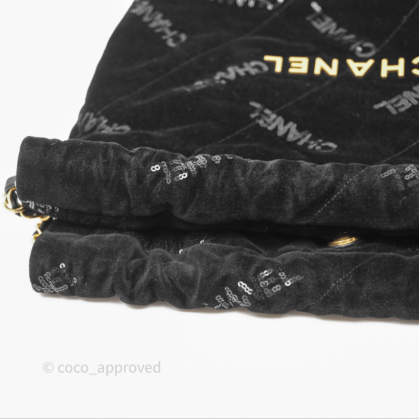 Chanel 22 Small Sequins Logo Black Velvet