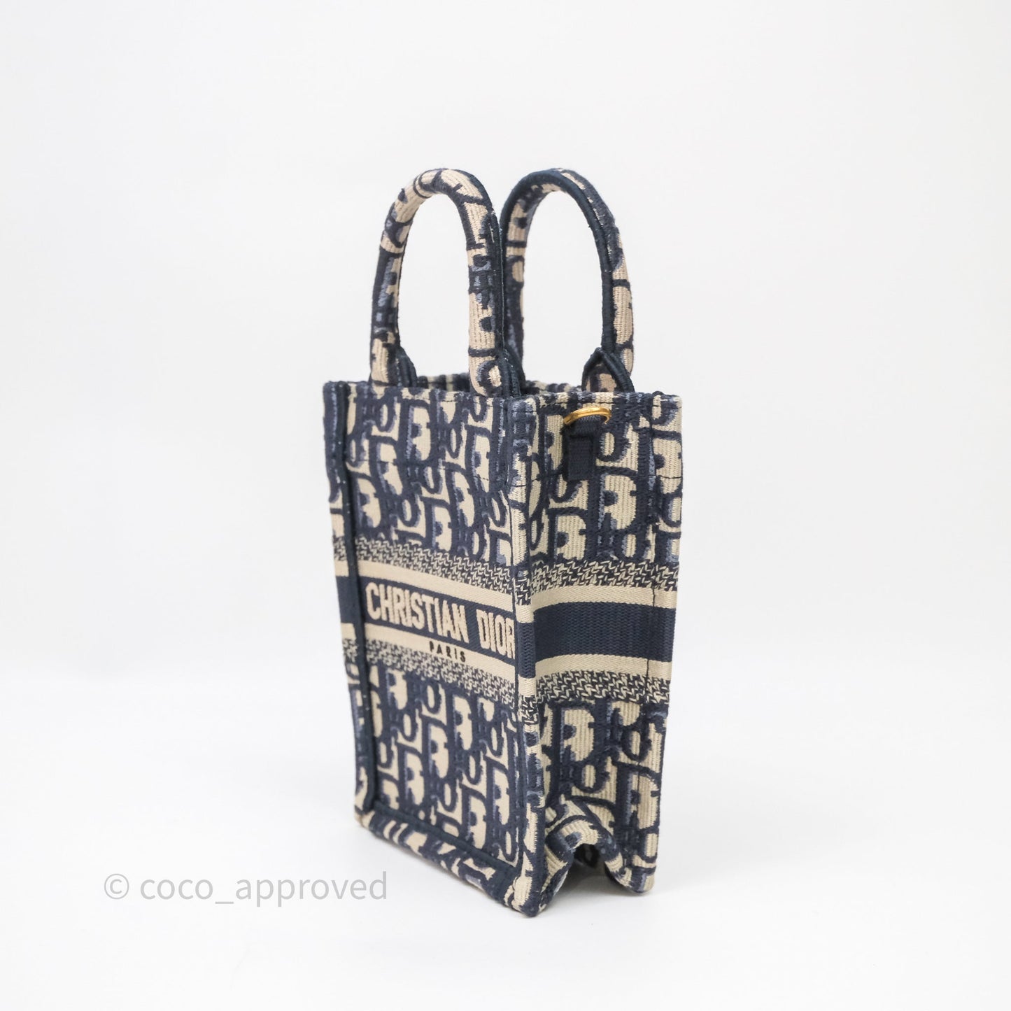 Christian Dior Mini Vertical Navy Oblique Embroidery Canvas Book Tote