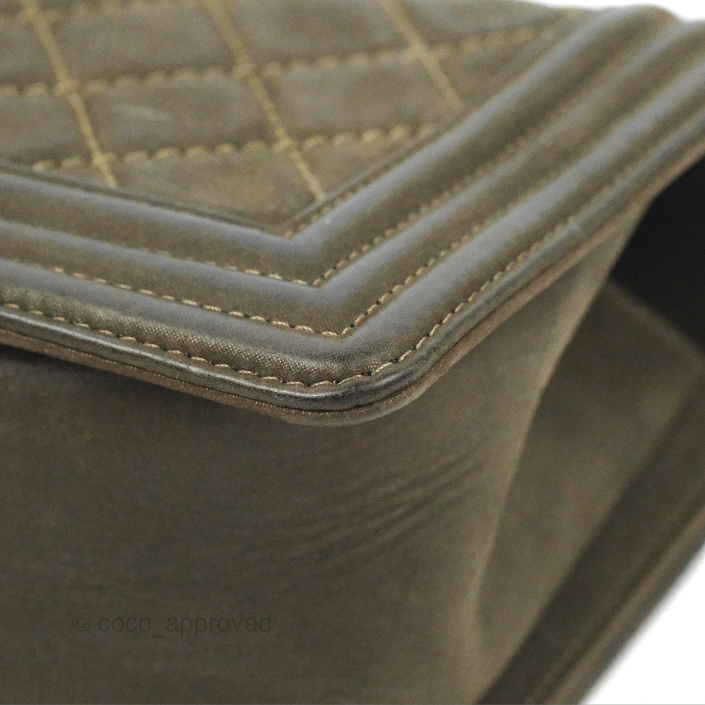 Chanel Quilted Medium Boy Dark Green Calfskin Ruthenium Hardware