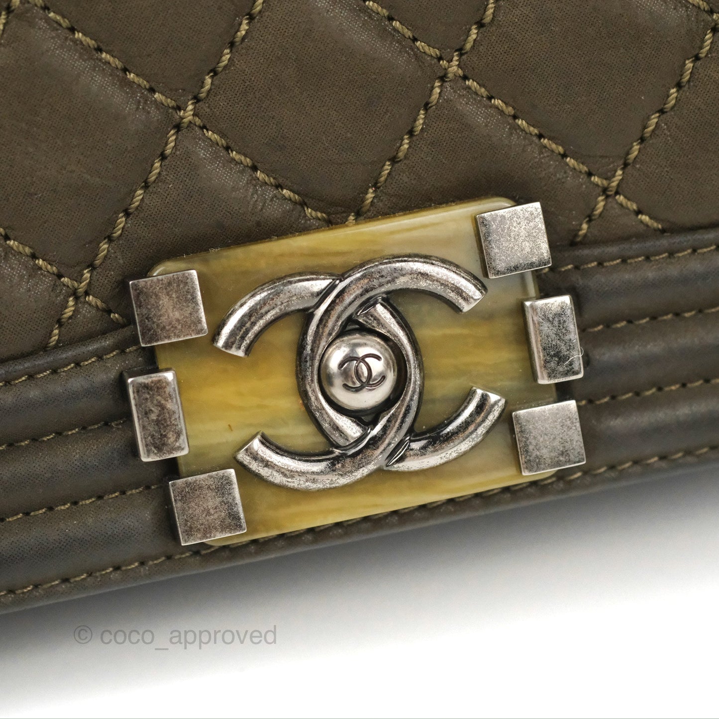 Chanel Quilted Medium Boy Dark Green Calfskin Ruthenium Hardware