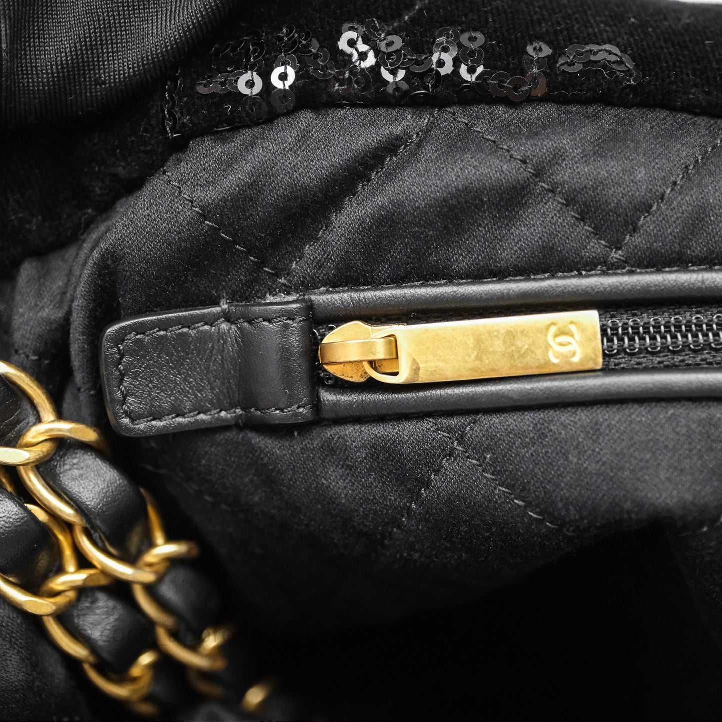 Chanel 22 Small Sequins Logo Black Velvet