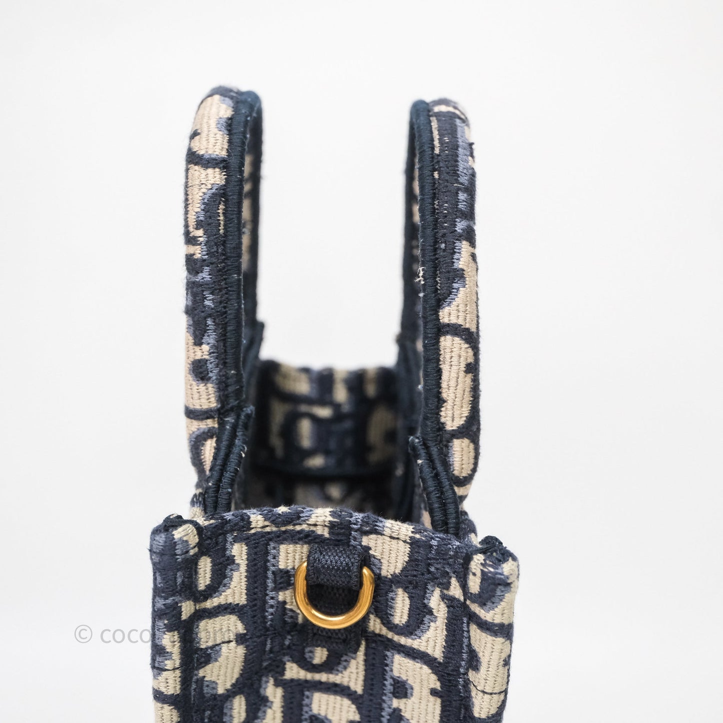 Christian Dior Mini Vertical Navy Oblique Embroidery Canvas Book Tote