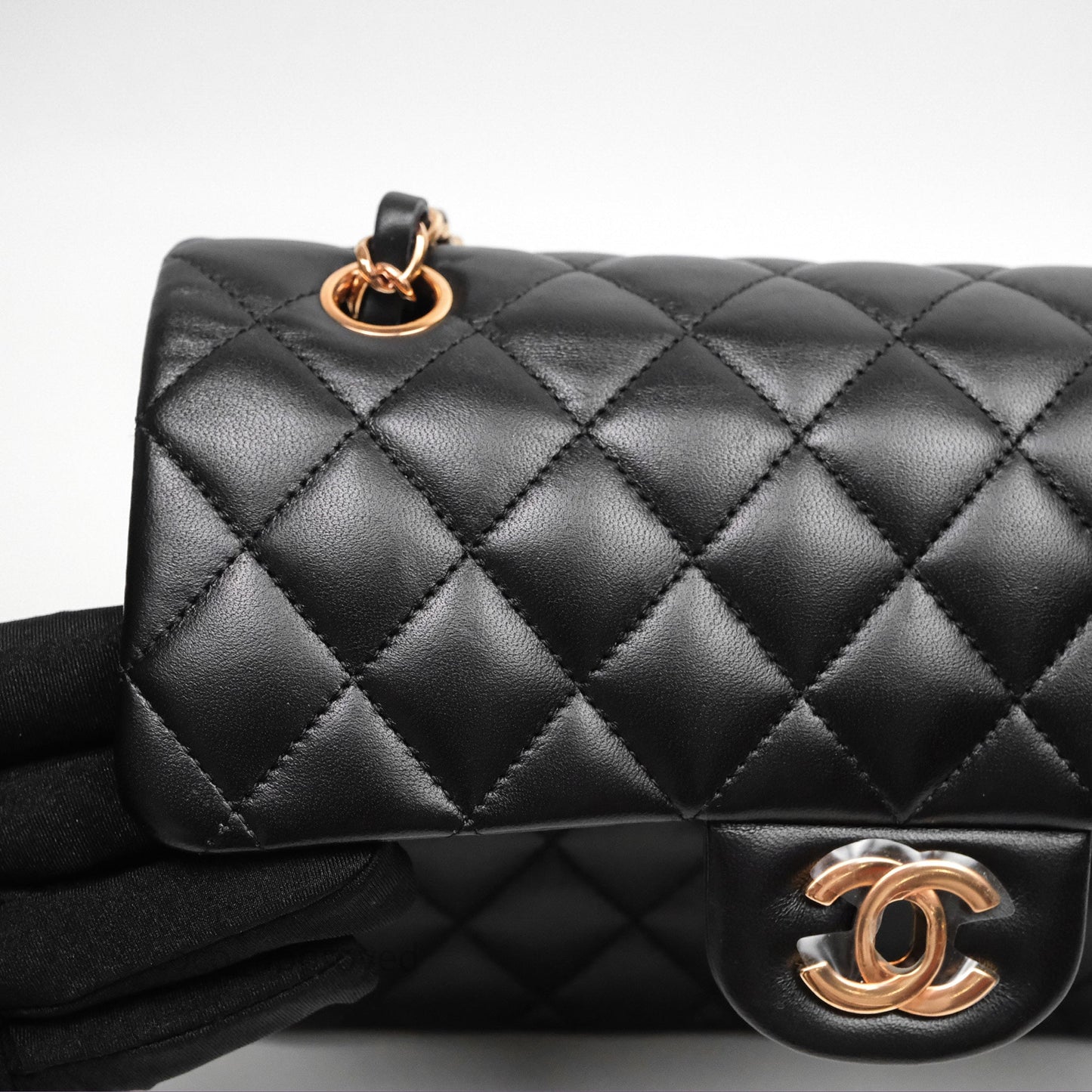 Chanel Small Classic Flap Quilted Black Lambskin Rose Gold Hardware