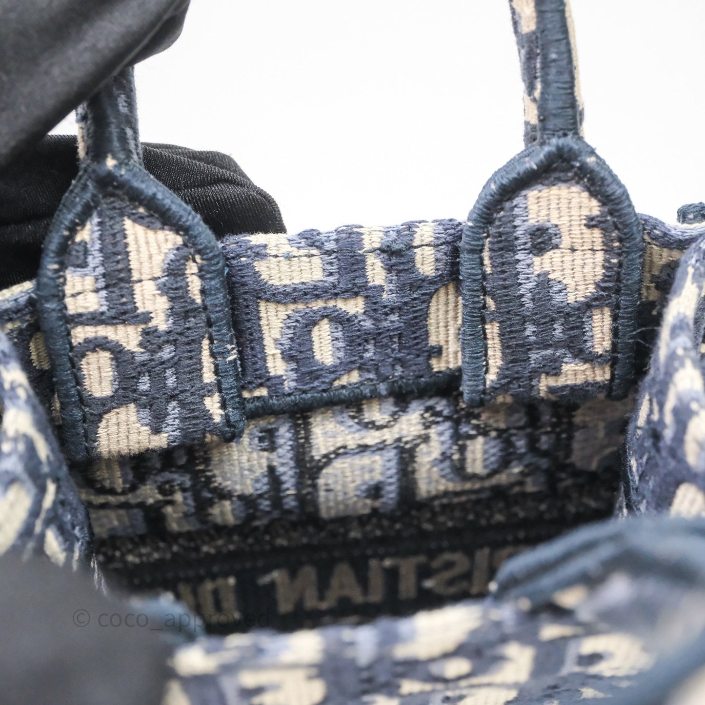 Christian Dior Mini Vertical Navy Oblique Embroidery Canvas Book Tote