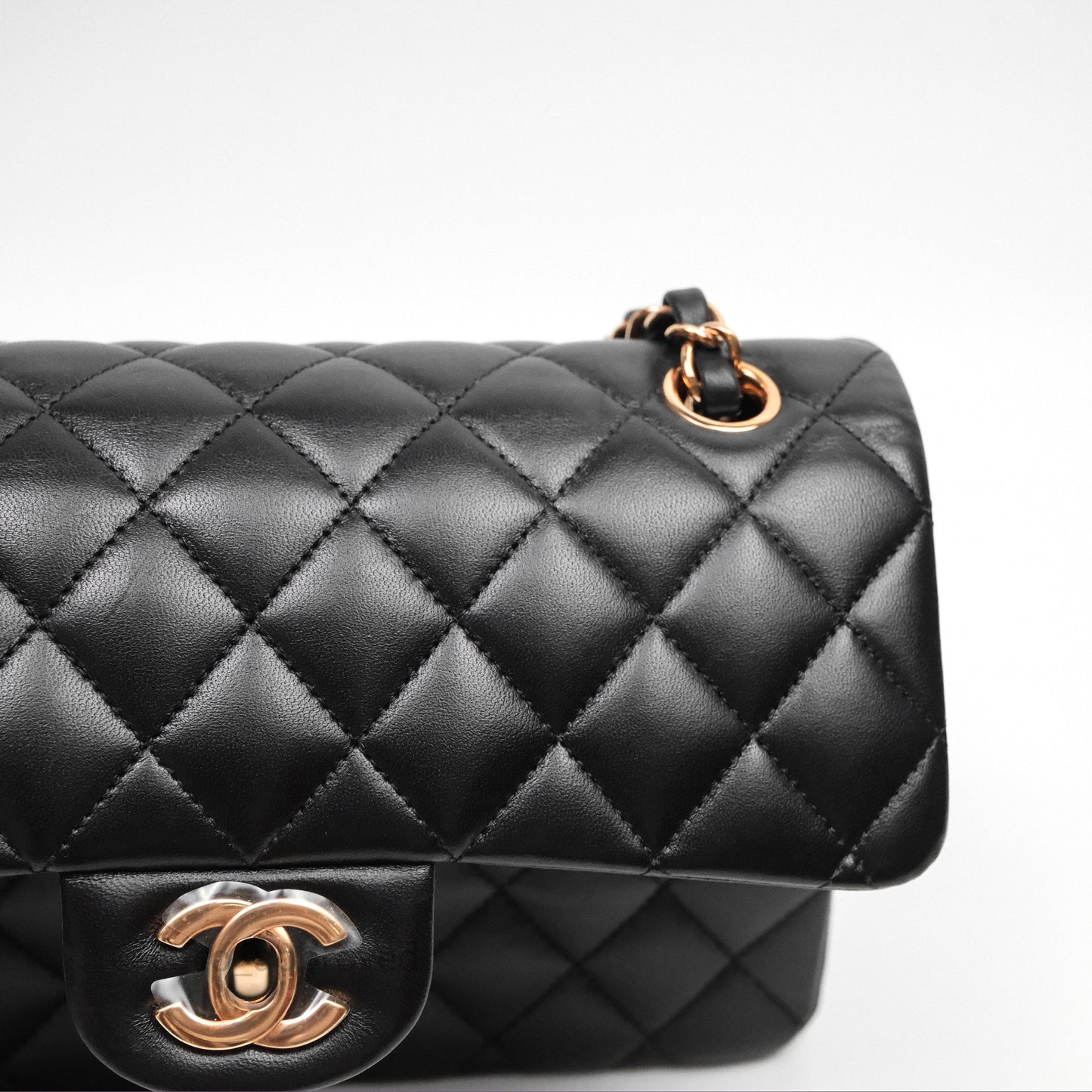 Chanel Small Classic Flap Quilted Black Lambskin Rose Gold Hardware