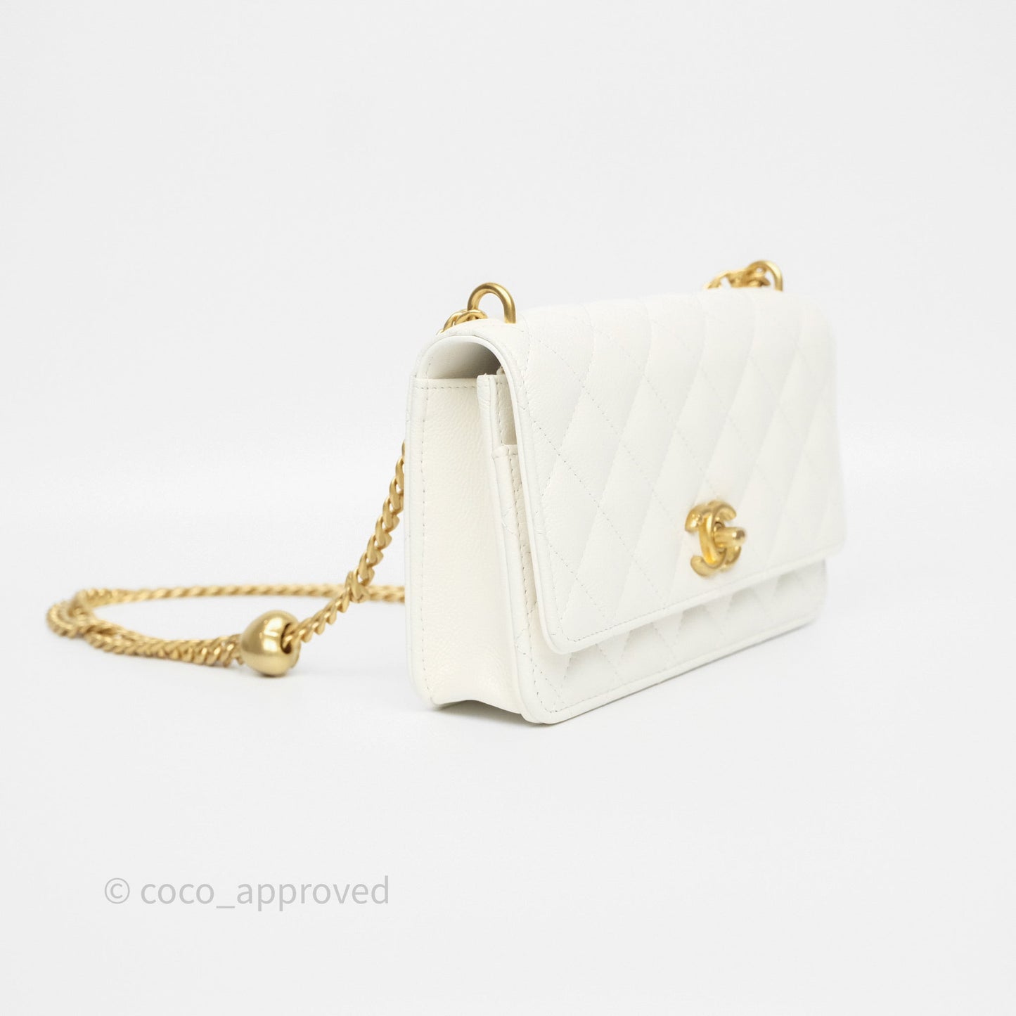 Chanel Heart Adjustable Chain WOC White Caviar Aged Gold Hardware