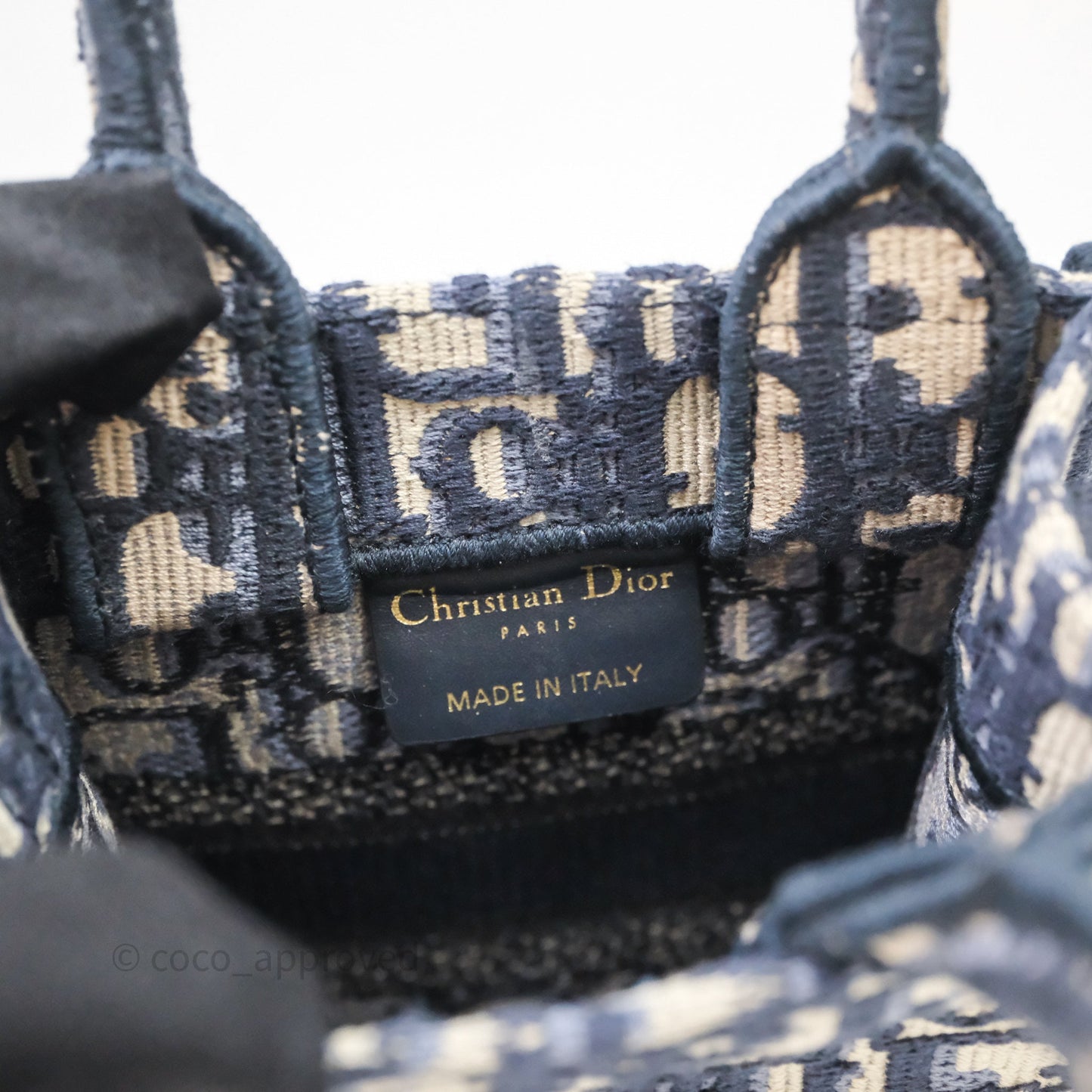 Christian Dior Mini Vertical Navy Oblique Embroidery Canvas Book Tote