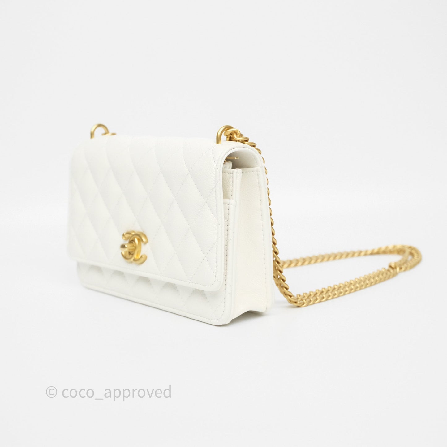 Chanel Heart Adjustable Chain WOC White Caviar Aged Gold Hardware