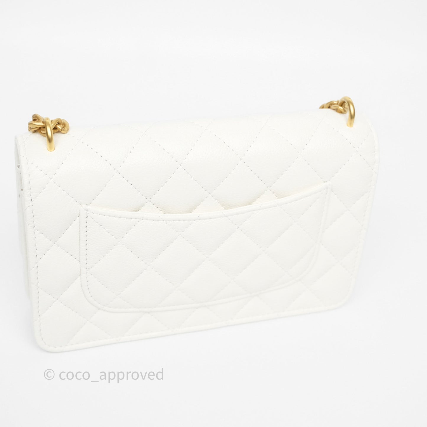 Chanel Heart Adjustable Chain WOC White Caviar Aged Gold Hardware