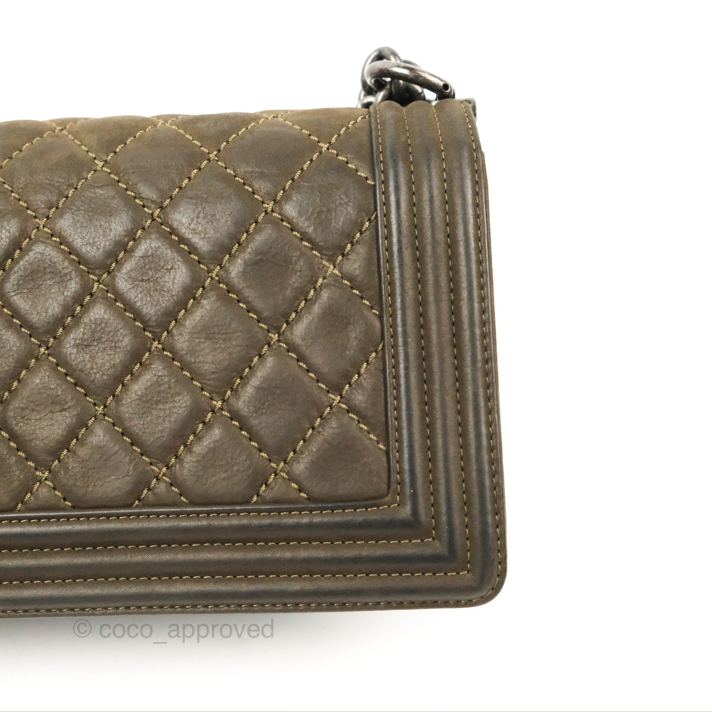 Chanel Quilted Medium Boy Dark Green Calfskin Ruthenium Hardware