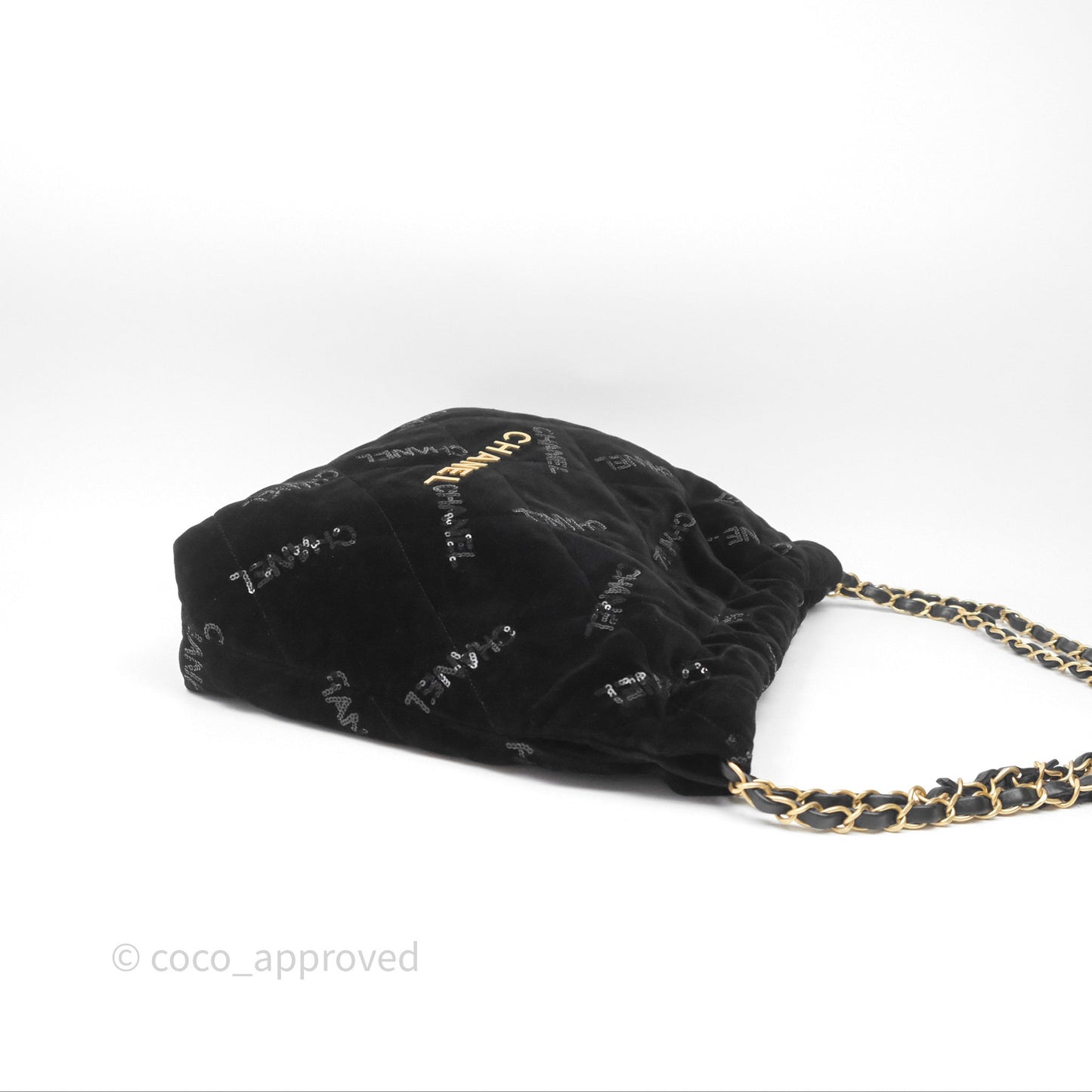 Chanel 22 Small Sequins Logo Black Velvet