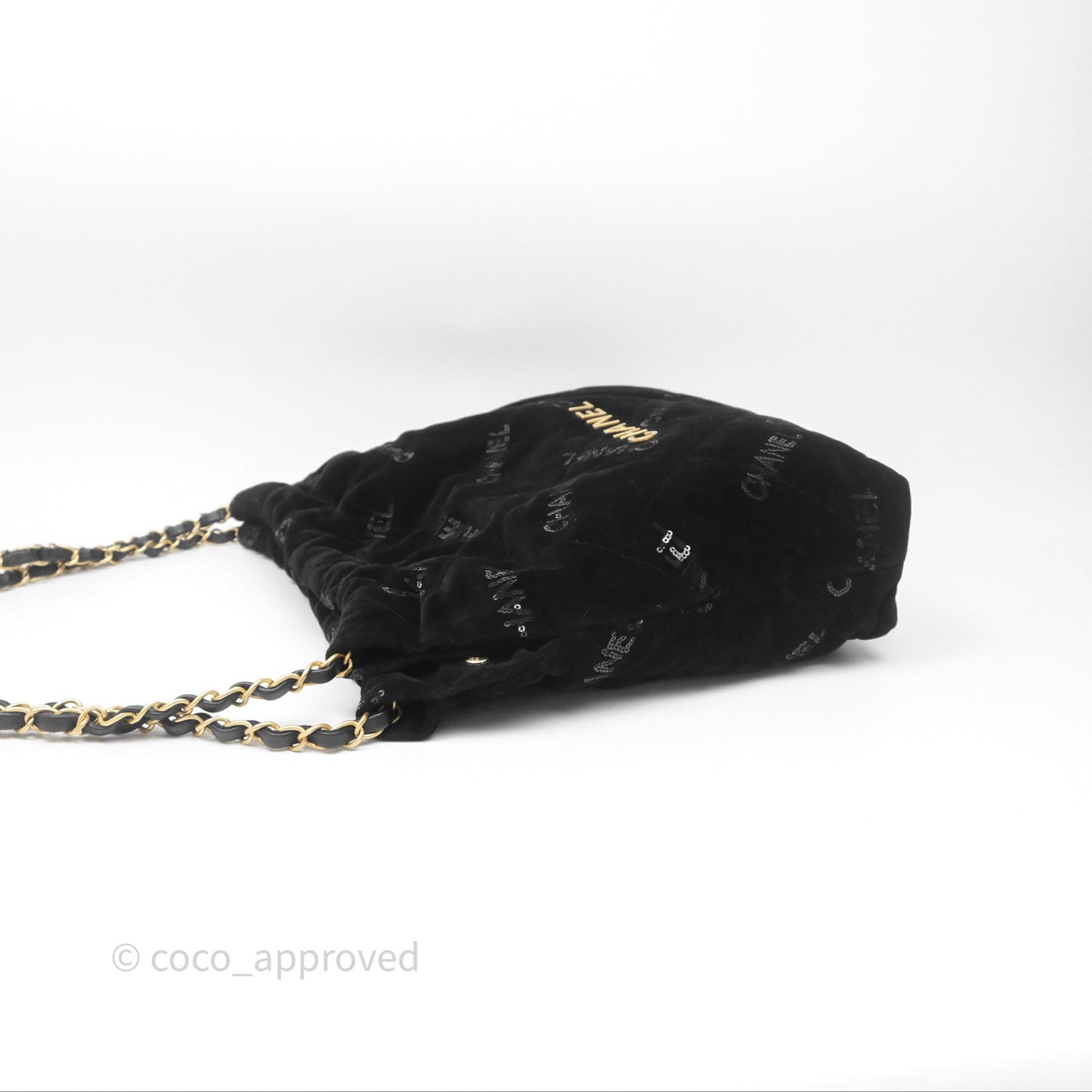 Chanel 22 Small Sequins Logo Black Velvet