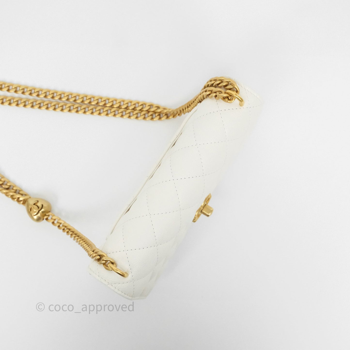 Chanel Heart Adjustable Chain WOC White Caviar Aged Gold Hardware